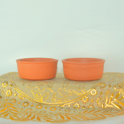 Terracotta Serving Bowls with Ribbed Design, Set of 2, Orange