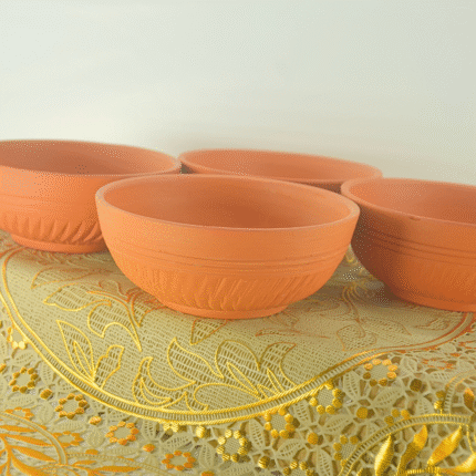 Terracotta Clay Serving Bowls, Set of 6, Traditional Design, Orange